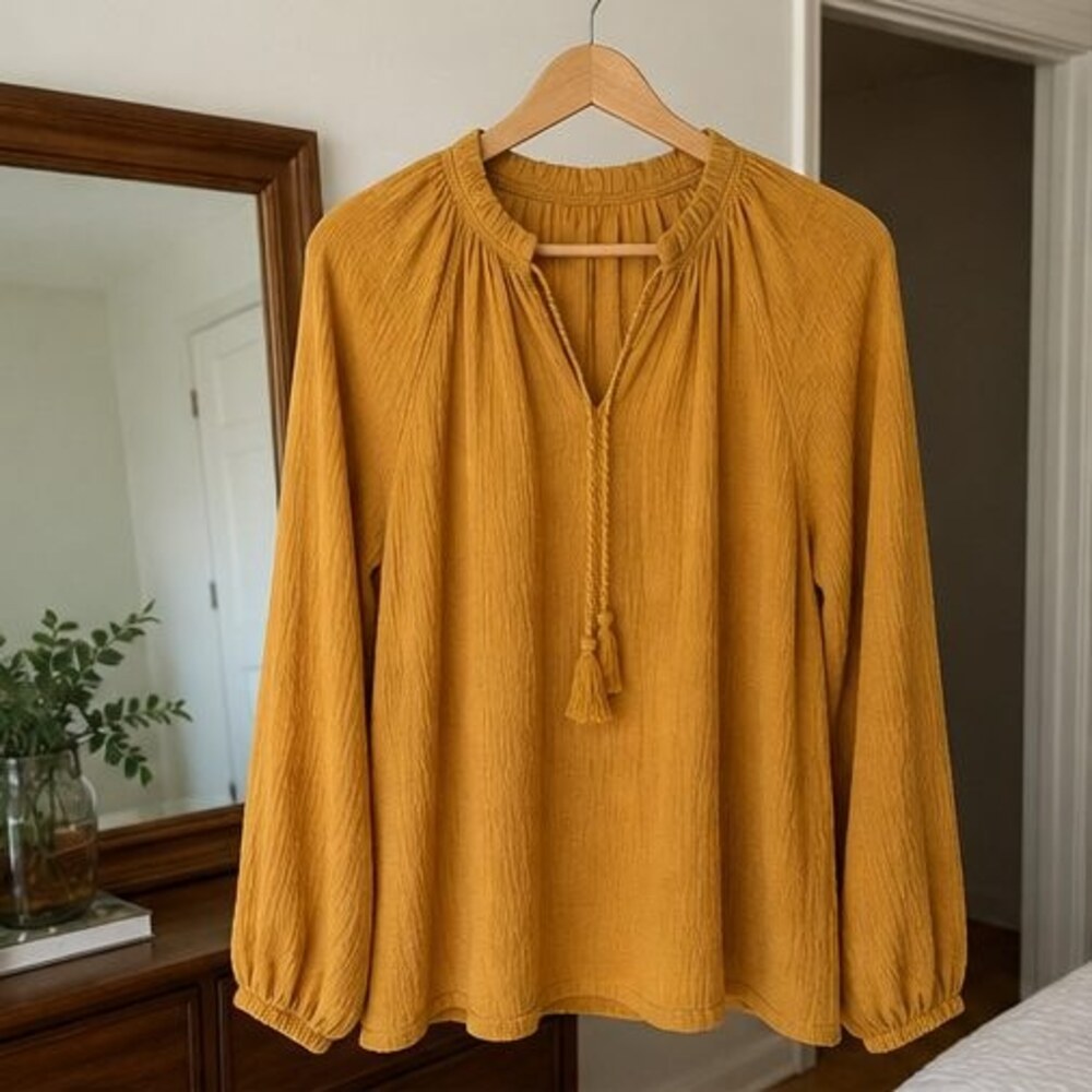 Blue Pleated Blouse